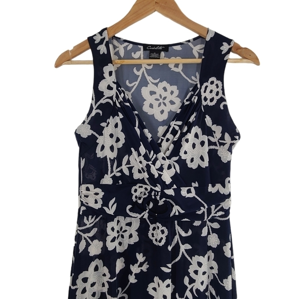 Candalite Textured Floral Maxi Dress Navy Blue Sleeveless - Picture 2 of 6